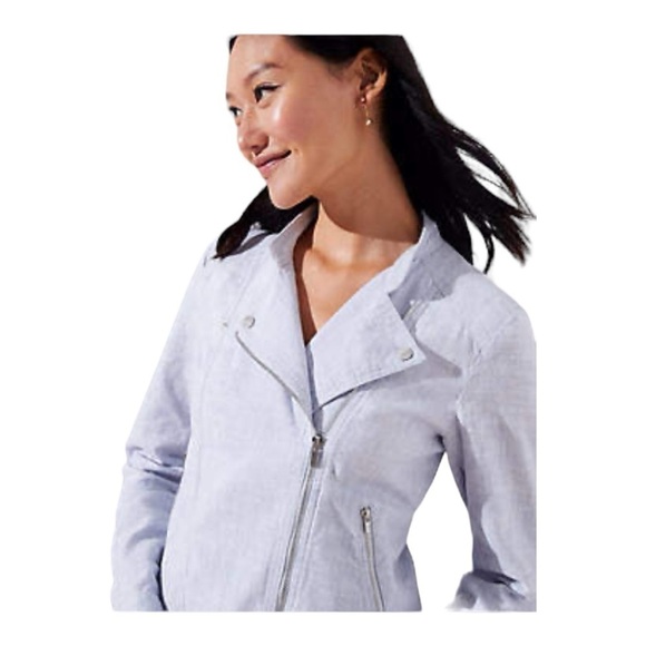 LOFT Pale Blue Linen
Asymmetric Zipper Moto
Jacket Women's L - Picture 2 of 15